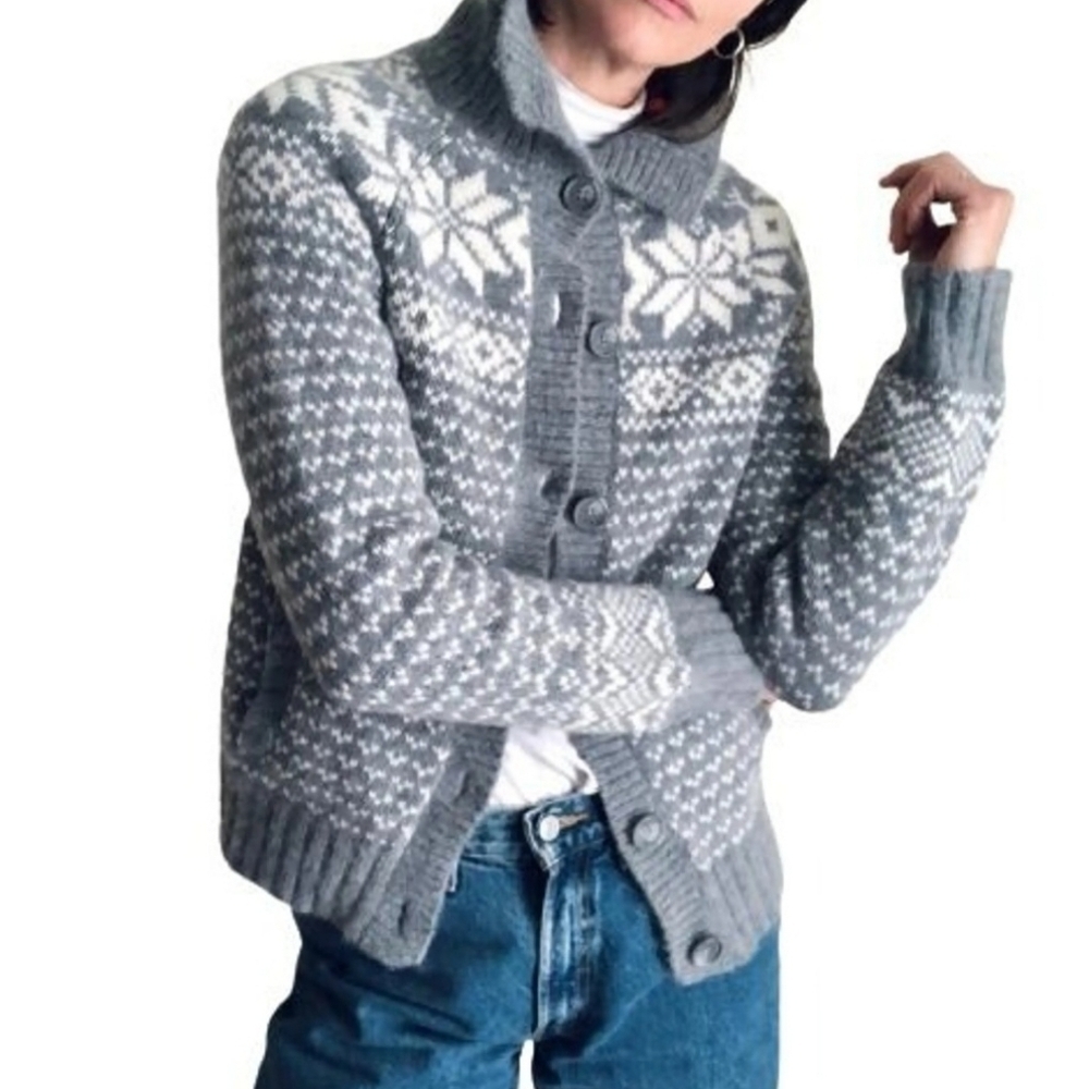 Aerie Wool Blend Fair Isle Button Up Cardigan XS